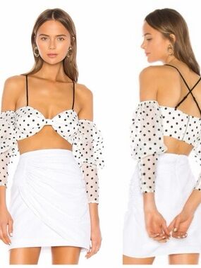 Camila Coelho Sidney Crop Top in Black & White Polka Dots Size Medium